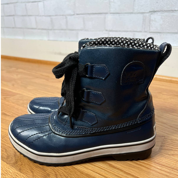 Sorel x Madewell Womens 8.5 Tivoli Waterproof Snow Boots LaceUp Navy Blue